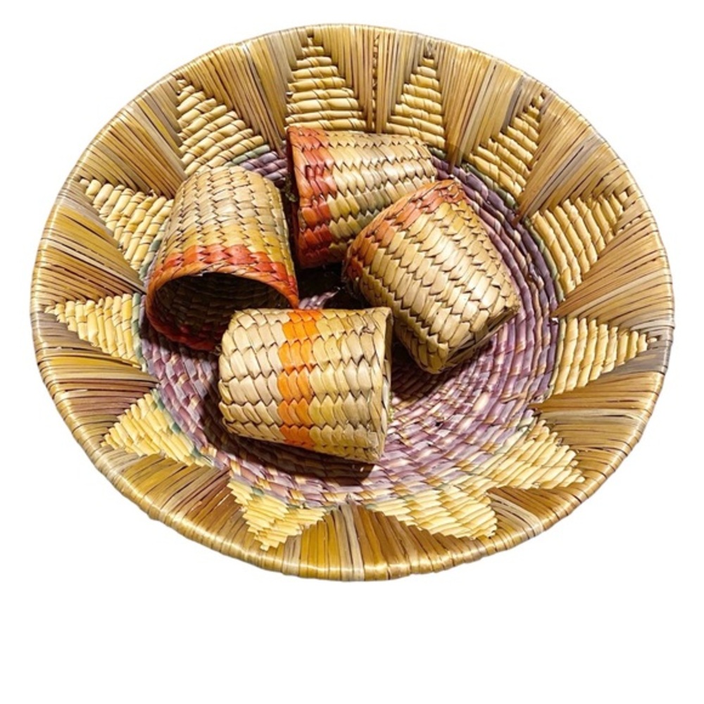 Decorative Handwoven Basket with Attached Cups